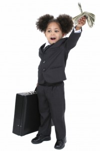 Beautiful Little Business Woman With Briefcase and Handful of Mo Beautiful Little Business Woman With Briefcase and Handful of Mo
